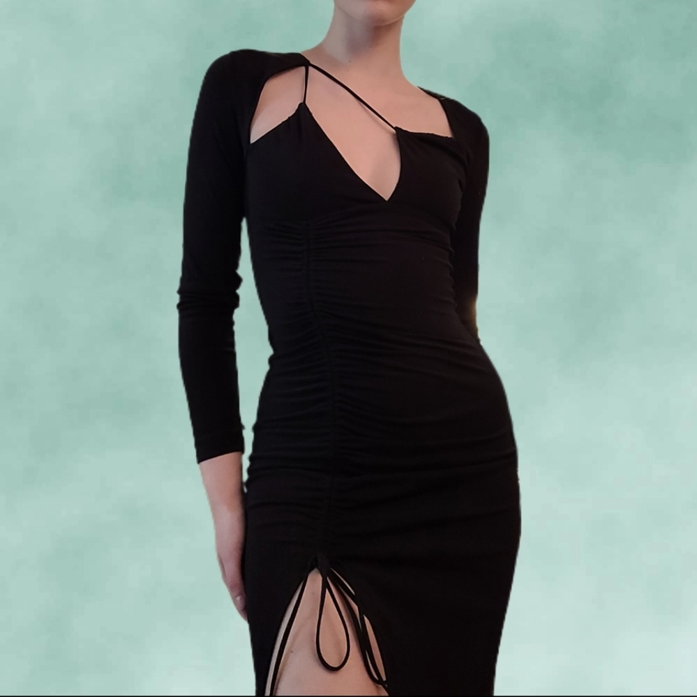 ZARA Gathered Asymmetric Neckline Dress